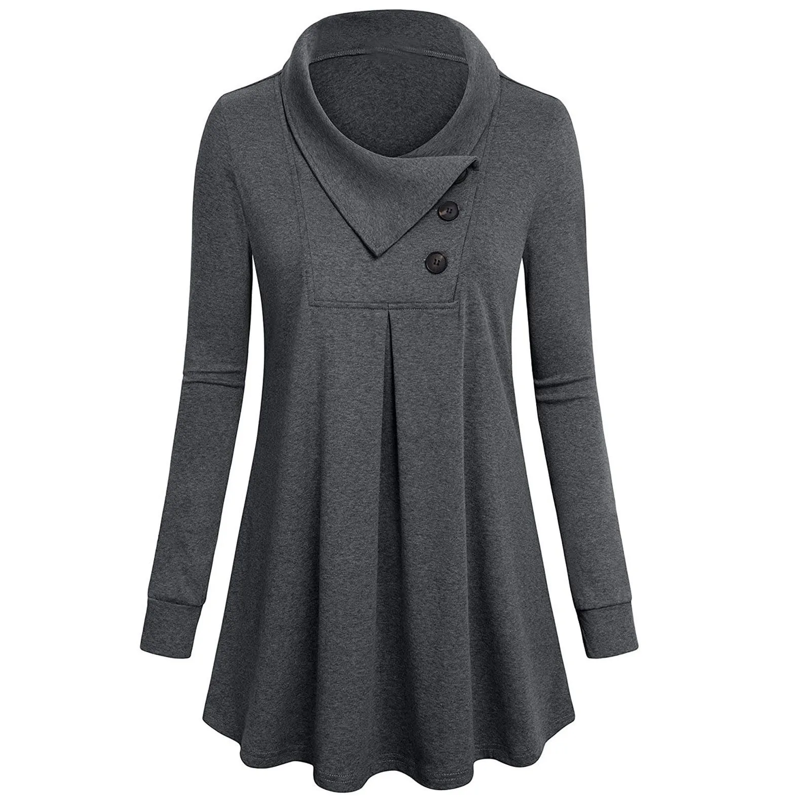 

Autumn and winter women's fashion polyester long sleeve button lapel pullover sweatshirt solid color top F-C